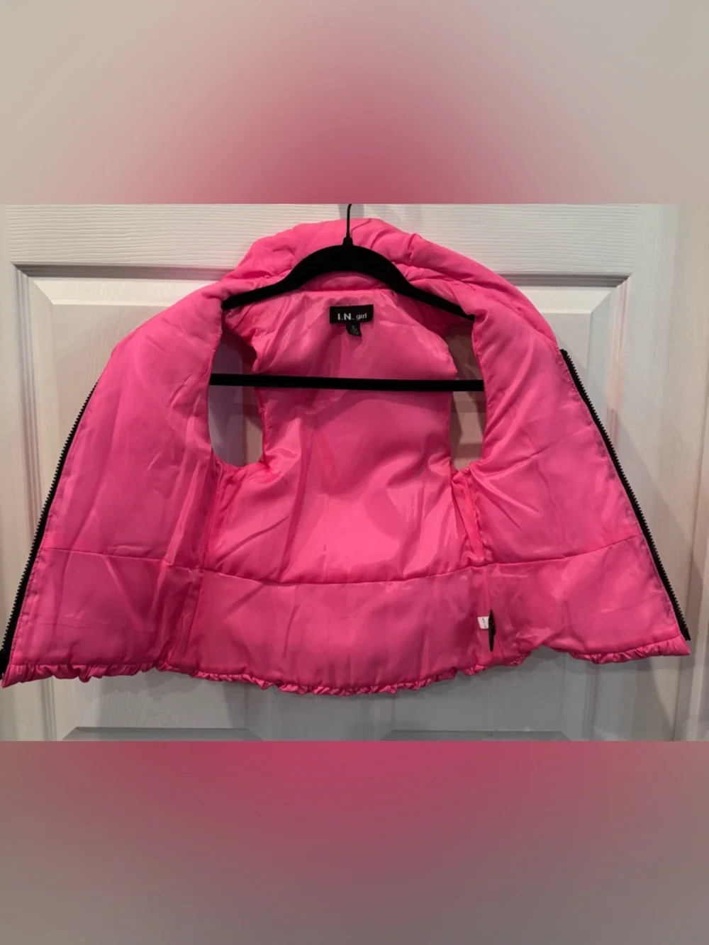 I.N. Girl Pink Quilted Collared Puffer Vest Ruffle Hem Girl’s Size Small (7-8)